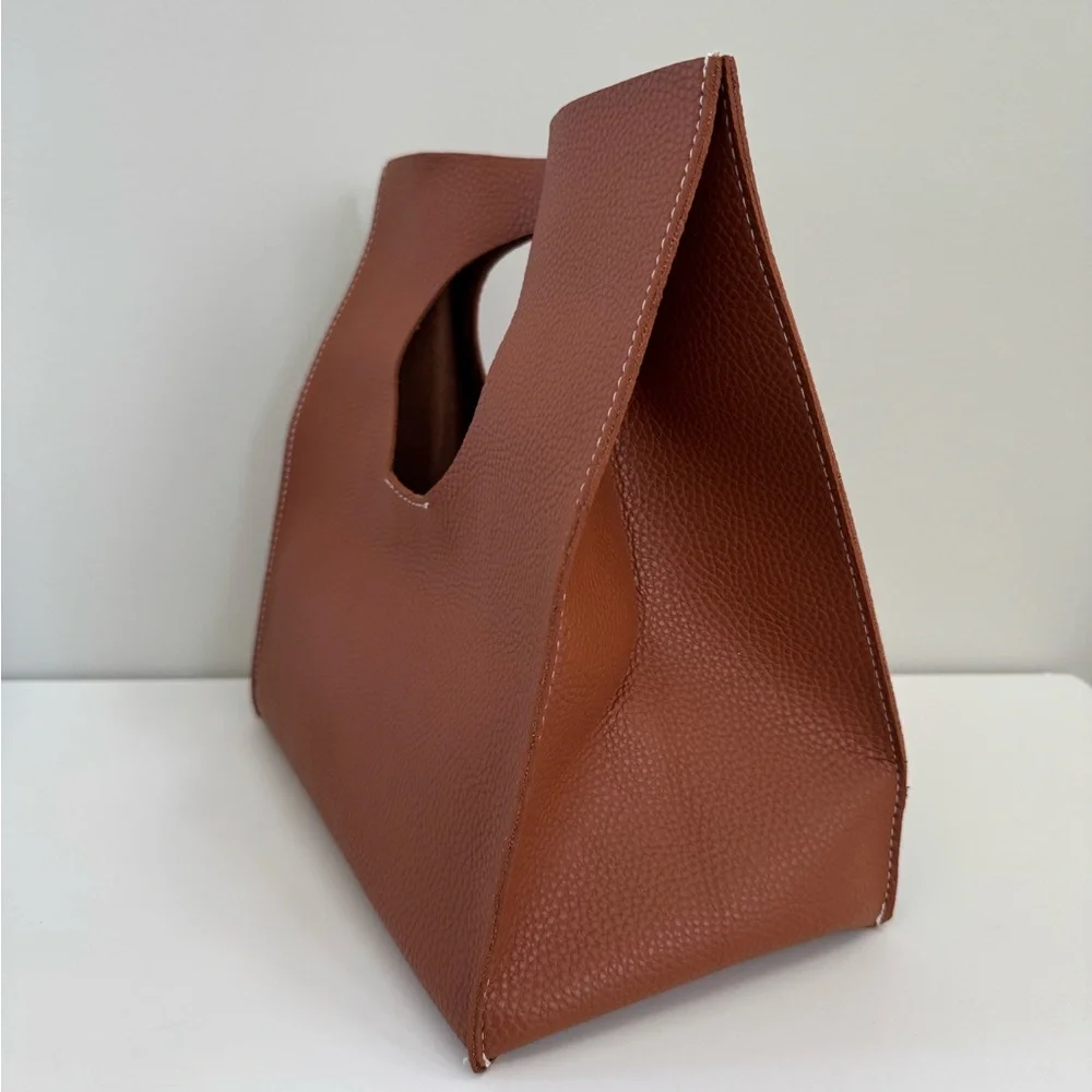 Saddle Brown Leather Tote Bag with Suede Interior